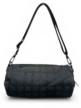 Chanel Black Leather & Nylon Travel Line Barrel Papillon Shoulder Bag